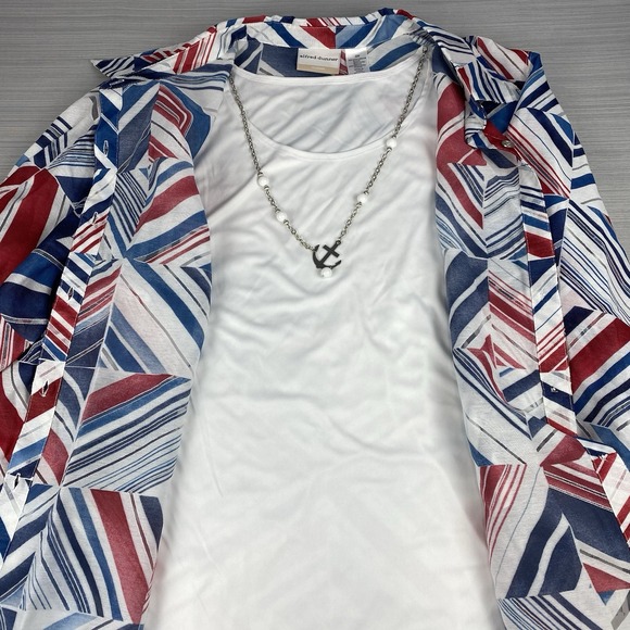 Alfred Dunner Button Up Blouse Women's 22W Red White & Blue 3/4 Sleeve NWT - Picture 7 of 15